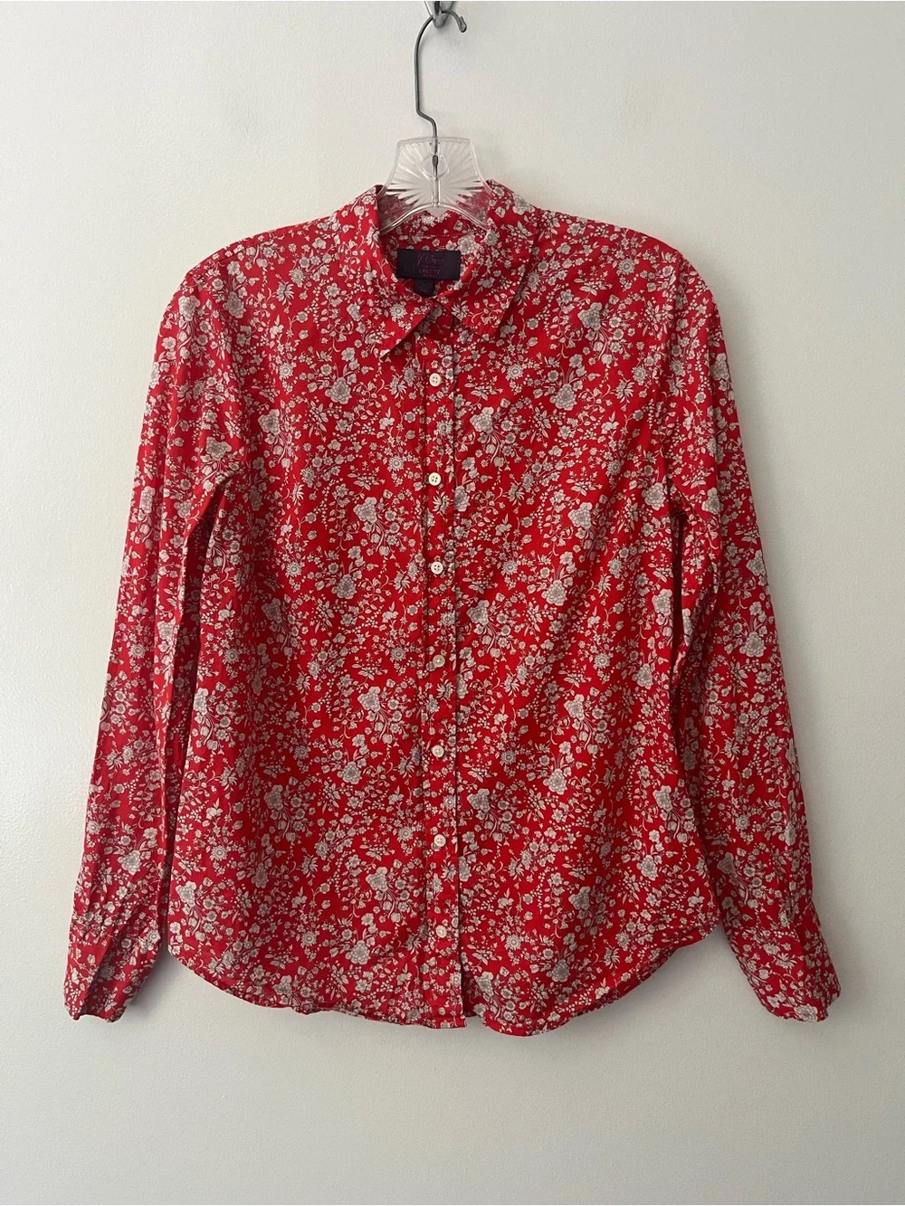 J Crew Liberty Of London Slim Perfect Shirt Summer Blooms Red Floral 6 Cotton